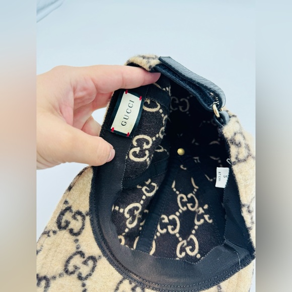 GUCCI Felt Covered Wool GG Monogram Baseball Hat S Beige Ebony - Picture 5 of 8